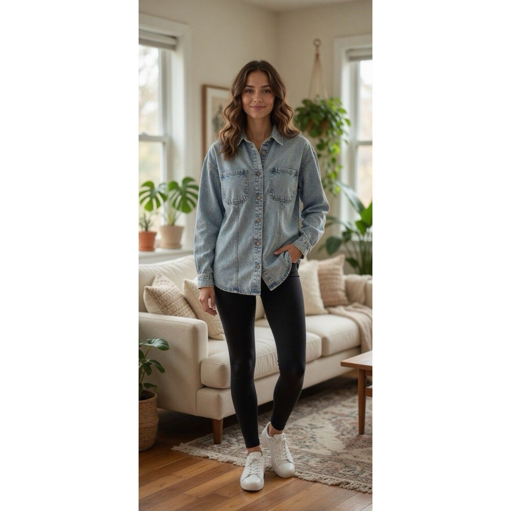 Veveret Jean Shacket Blue Acid-washed Cinch Waist Casual Sz L Retro
